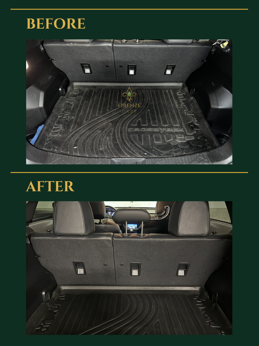 Subaru Crosstrek cargo area before and after professional car interior detailing